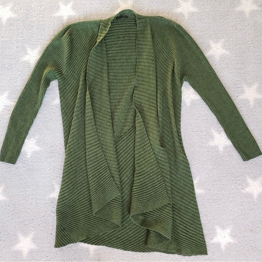 Eileen Fisher Green Ribbed Open Cardigan XL